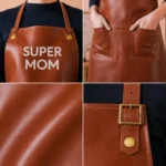 Gourmet Super Mom Brown 2 Pockets Cowhide Leather Apron - Image 2