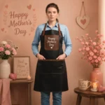 Happy Mother's Day Cowhide Black Leather Apron