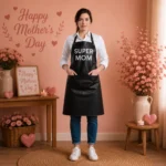 Fashion Style Super Mom Black Cowhide Leather Apron