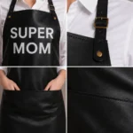 Fashion Style Super Mom Black Cowhide Leather Apron - Image 2