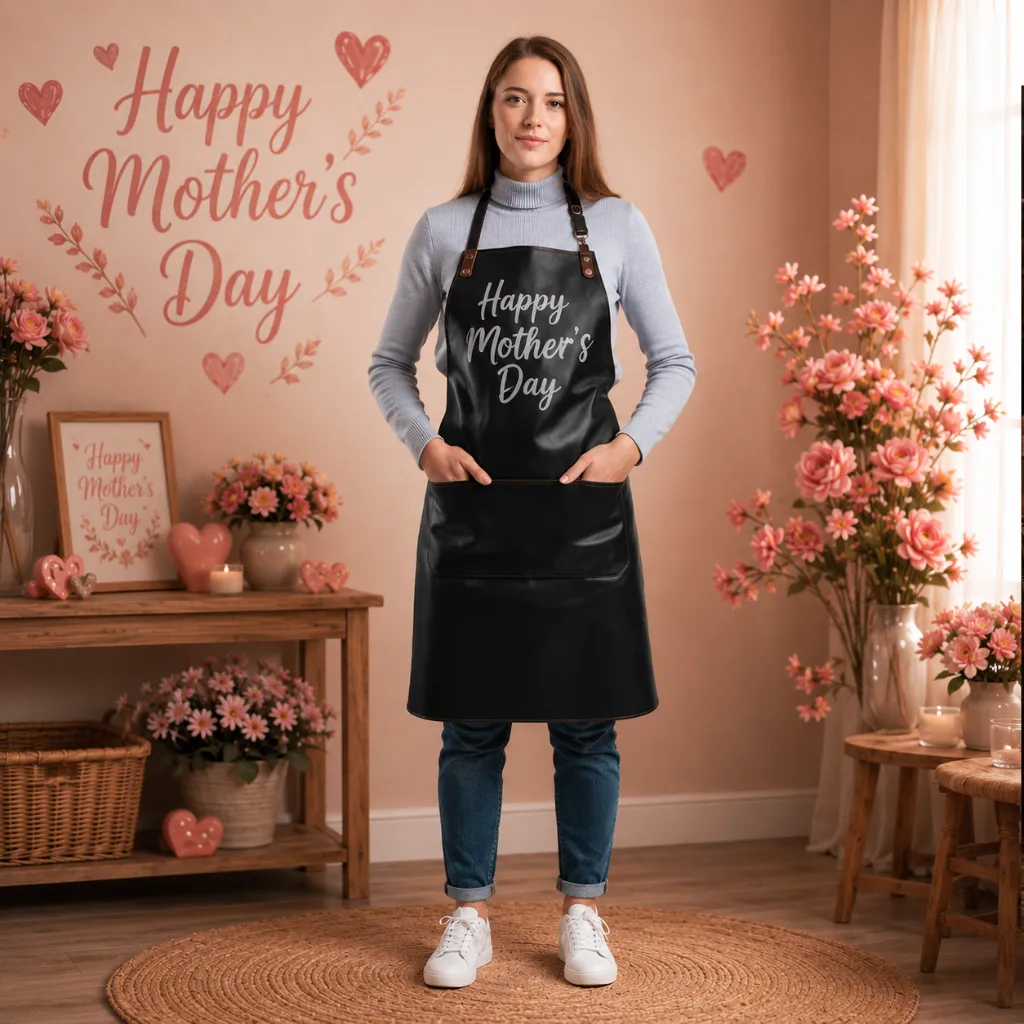 Happy.webp Matriarch 1 Pocket Black Cowhide Leather Apron - Image 1