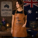 Australia Independence Day Leather Apron for Women – Premium Tan Genuine Leather Apron | Worldwide Shipping
