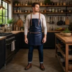 Finlay 1 Zipper Navy Cowhide Leather Apron