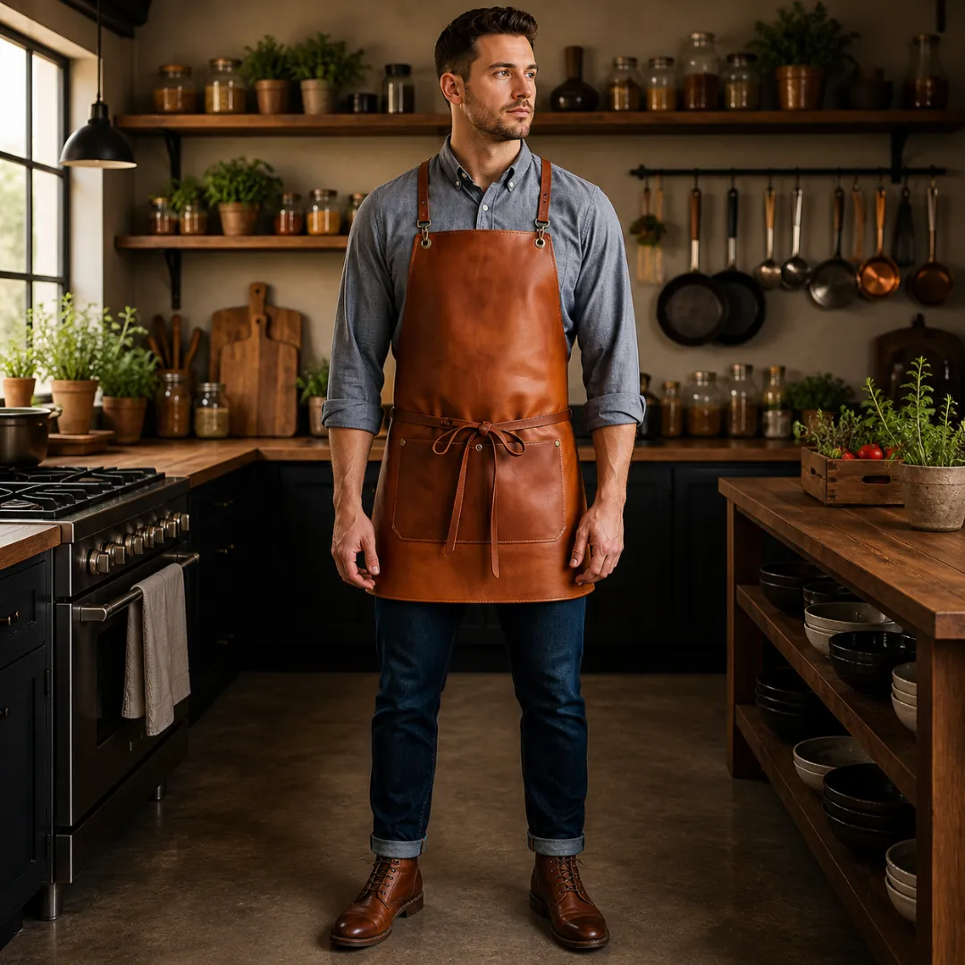 Untitled-2026-05-02T104406.604.webp Carson 1 Pocket Tan Crazyhorse Leather Apron - Image 1
