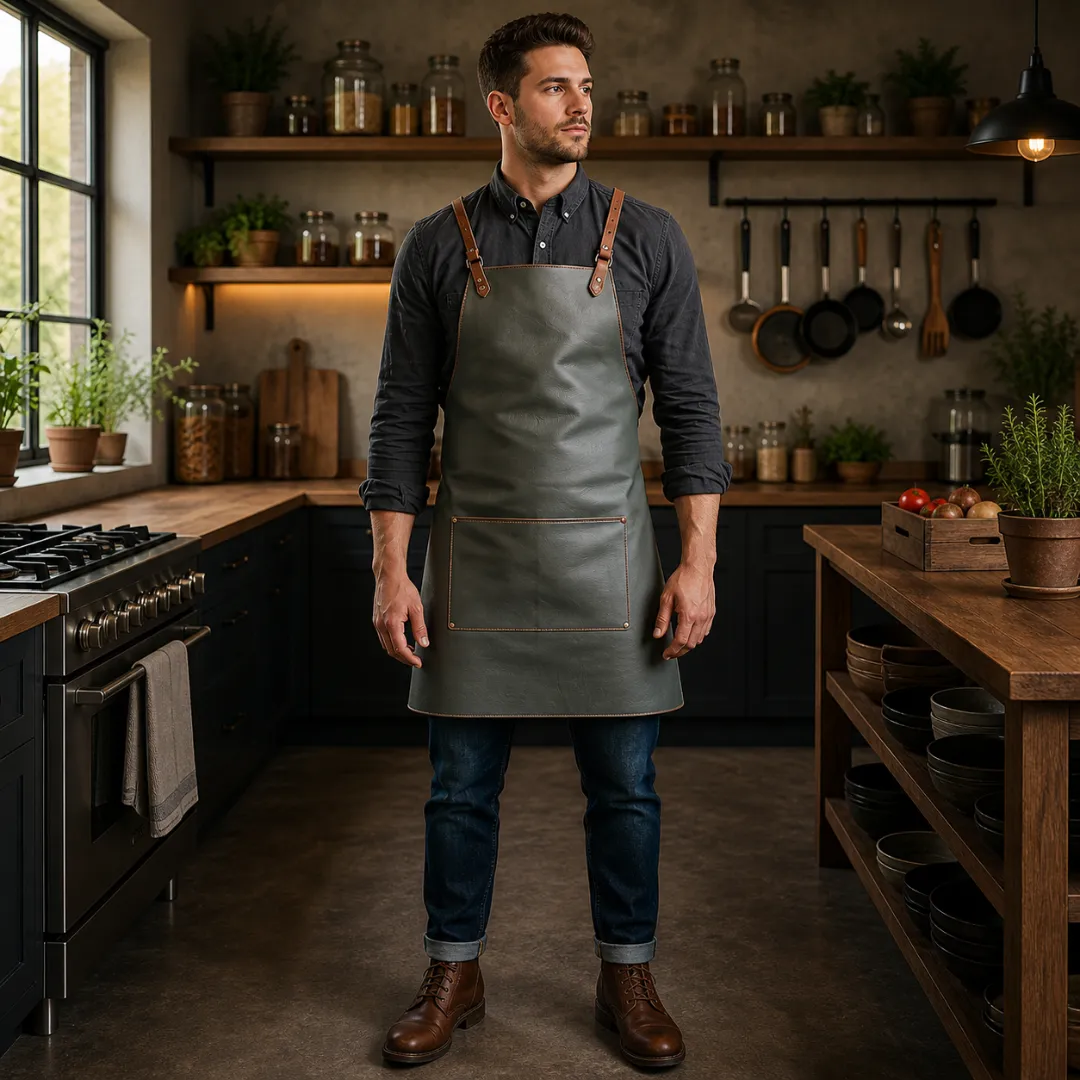 Untitled-2026-05-02T105534.845.webp Conrad 1 Poccket Grey Crazyhorse Leather Apron - Image 1