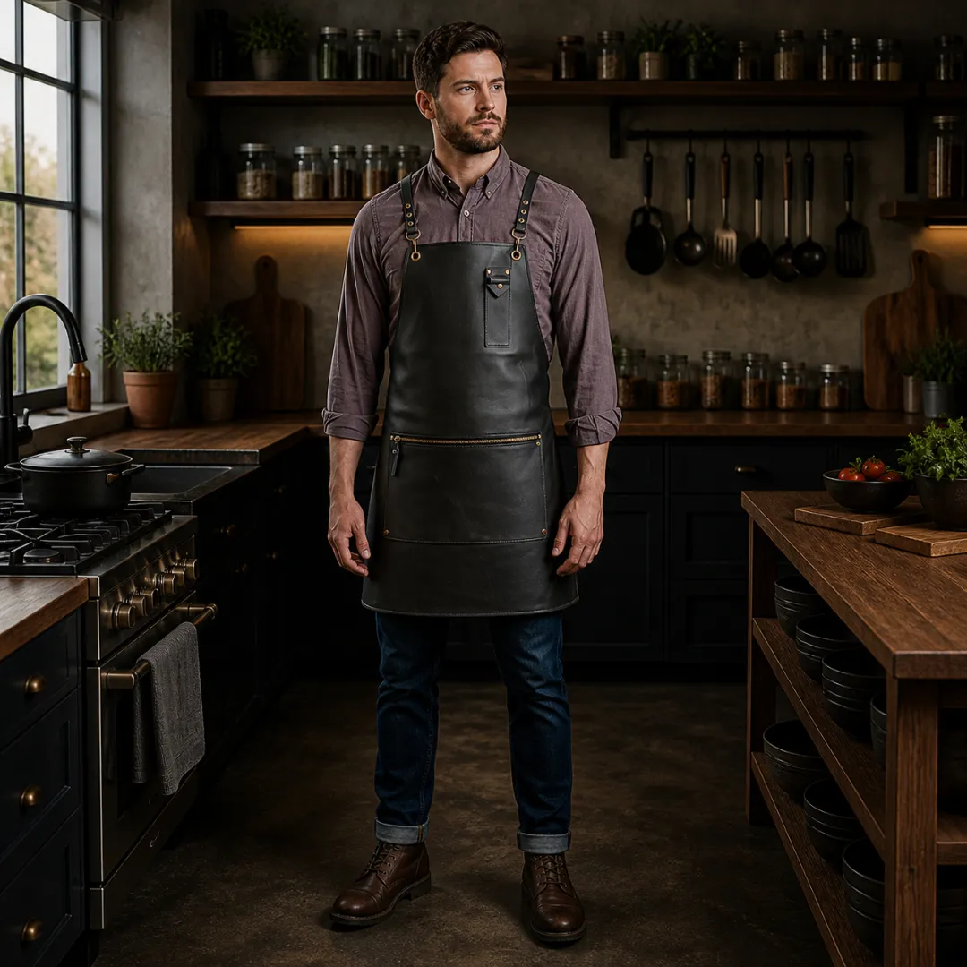 Untitled-2026-05-02T114712.772.webp Mercer 1 Zipper Charcoal Cowhide Leather Apron - Image 1