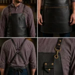Mercer 1 Zipper Charcoal Cowhide Leather Apron - Image 2