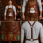 Holly Jolly Brown Crazy Horse Leather Apron - Image 2