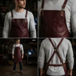 Merritt 2 Pockets Maroon Cowhide Leather Apron - Image 2