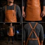 Bram 2 Pockets Tan Crazyhorse Leather Apron - Image 2
