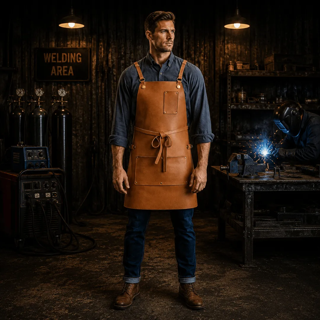 Untitled-2026-05-07T221743.031.webp Quinn 2 Pockets Tan Cowhide Leather Apron - Image 1