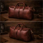 Leather Travel Duffle Bag with Shoe Pocket