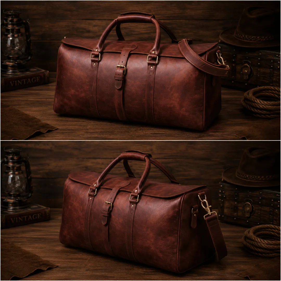 Untitled-2026-05-12T164710.380.webp Leather Travel Duffle Bag with Shoe Pocket - Image 1