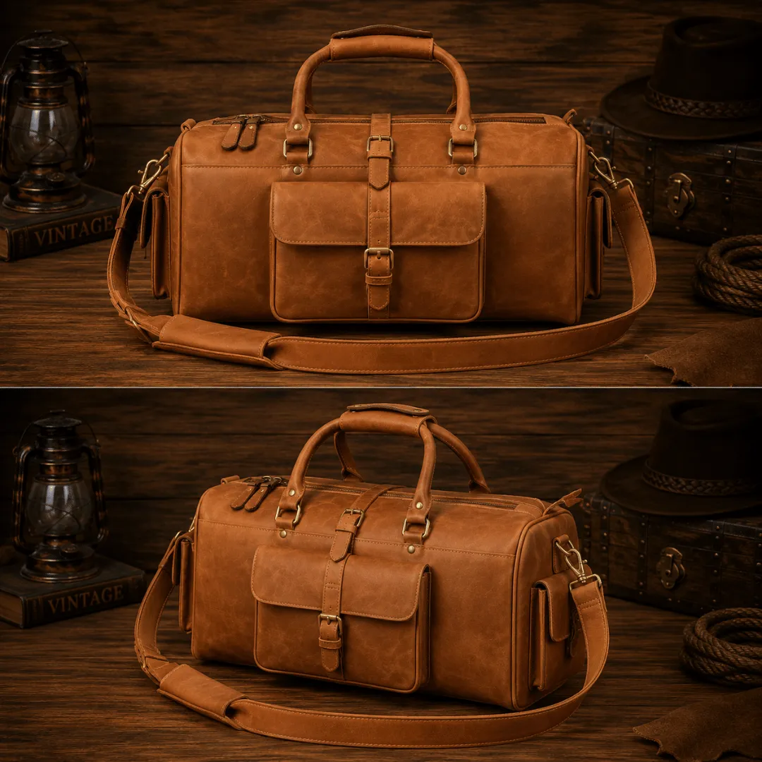 Untitled-2026-05-12T172319.086.webp Leather Travel Duffel Bag-Brown Vintage Leather Weekender - Image 1