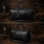 Hunter Black Full Grain Leather Travel Duffle Weekender Bag