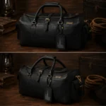 Men’s Black Leather Duffle Bag-Custom Travel Weekender