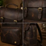 Vintage Brown Leather Laptop Backpack - Image 2