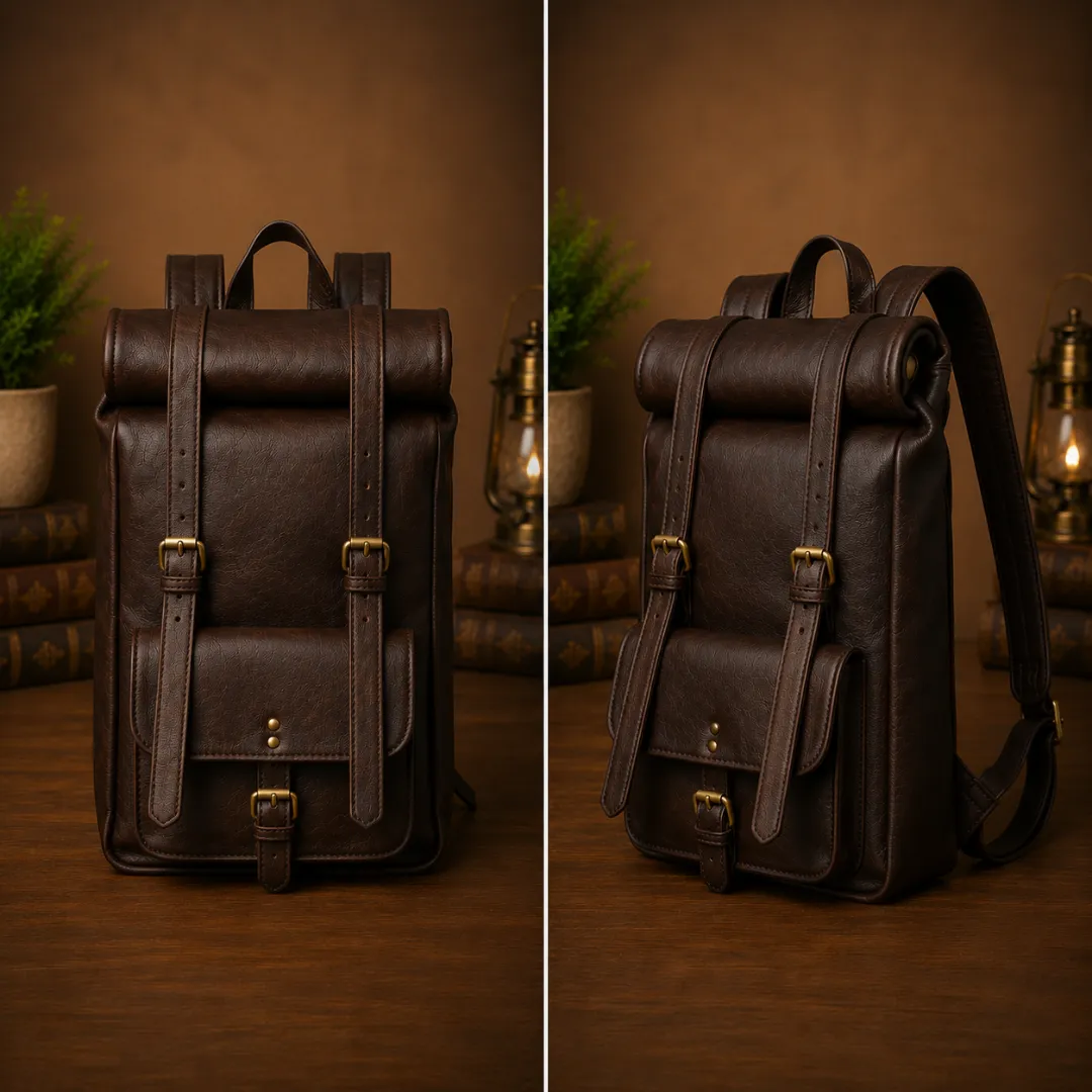 Untitled-2026-05-21T154824.140.webp 15" Leather Rolltop Backpack for Travel & Laptop Bag - Image 1