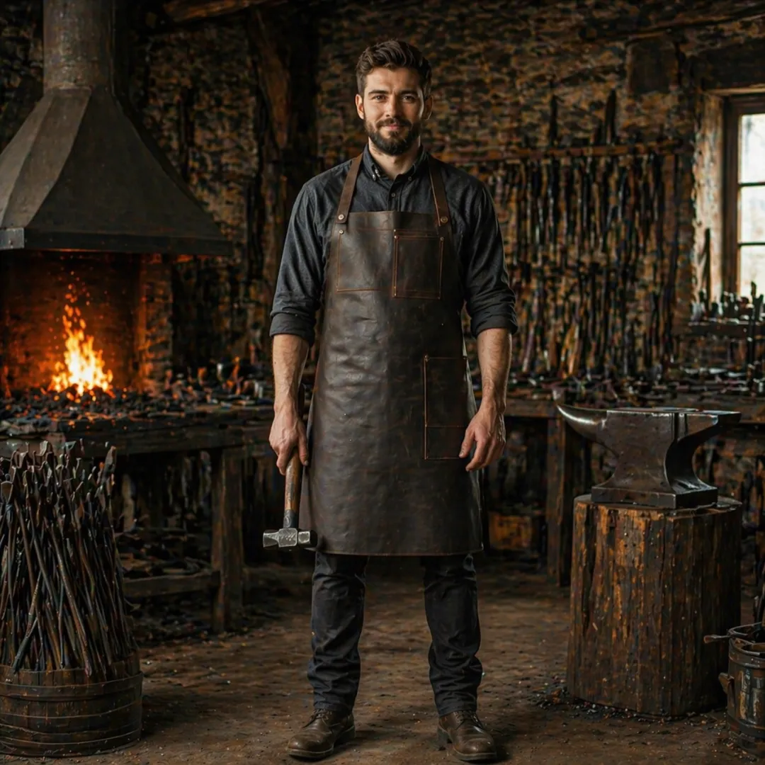 Untitled-3.webp ForgeFellow Protective Blacksmithing Leather Apron - Image 1