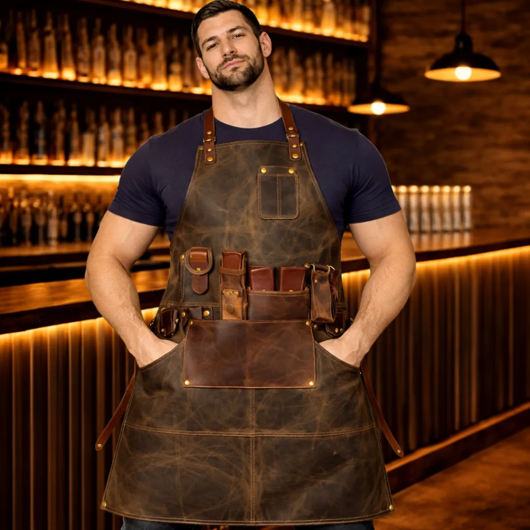 Untitled-34.webp HeritageCraft Premium Leather Bar Apron - Image 1