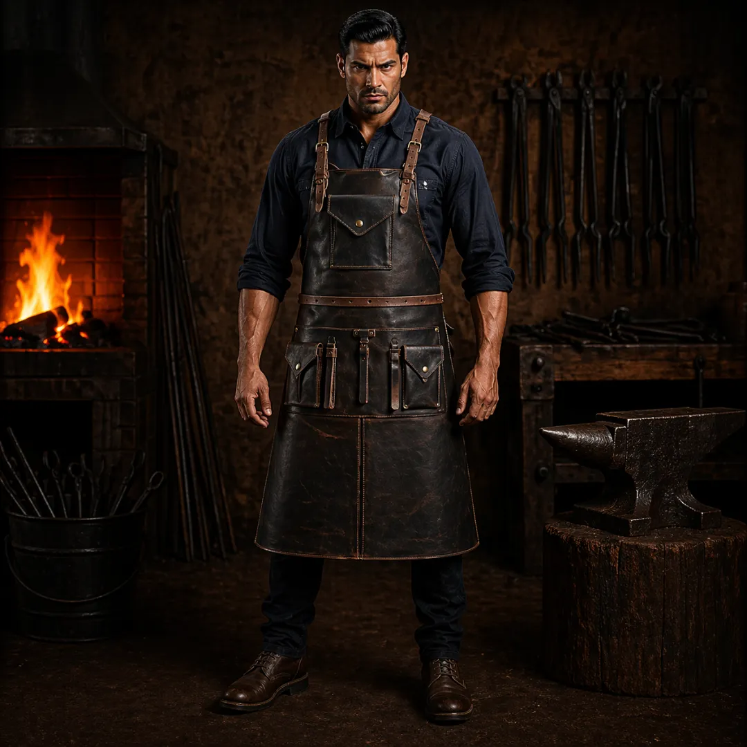 Untitled-75.webp Black Iron Guard Crazy Horse Leather Apron - Image 1
