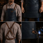 Reid 2 Pockets Navy Crazyhorse Leather Apron - Image 2