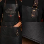 Valentine Day Gift Black Leather Apron for Men – Premium Genuine Leather Cooking & BBQ Apron - Image 2