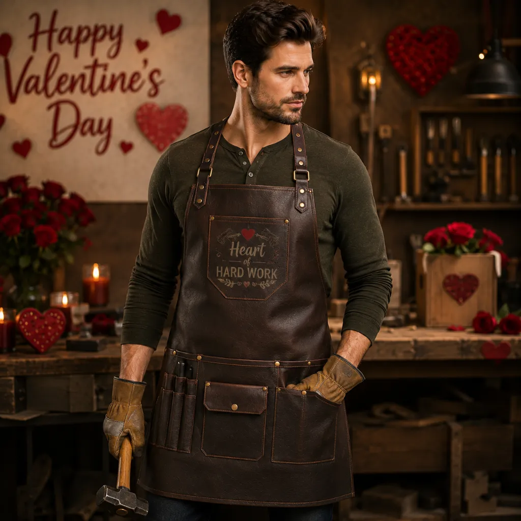 Valentine-13.webp Valentine Day Gift Leather Workshop Apron for Men – Premium Genuine Leather Blacksmith & Carpenter Apron - Image 1
