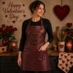 Valentine Day Gift Leather Apron for Women – Premium Burgundy Genuine Leather Cooking Apron