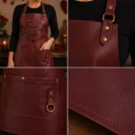 Valentine Day Gift Leather Apron for Women – Premium Burgundy Genuine Leather Cooking Apron - Image 2