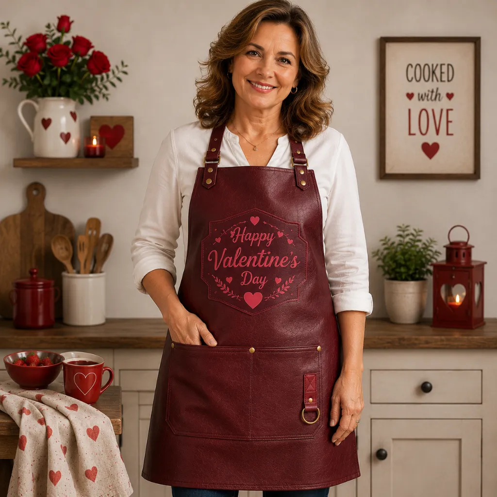 Valentine-2.webp Women's Valentine's Day Genuine Leather Apron – Premium Cooking & BBQ Apron - Image 1