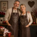 Valentine's Day Couple Leather Apron Set – Matching Genuine Leather BBQ & Kitchen Aprons