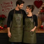 Valentine Day Gift Olive Green Leather Couple Apron Set – Premium Genuine Leather Matching Aprons for Him & Her