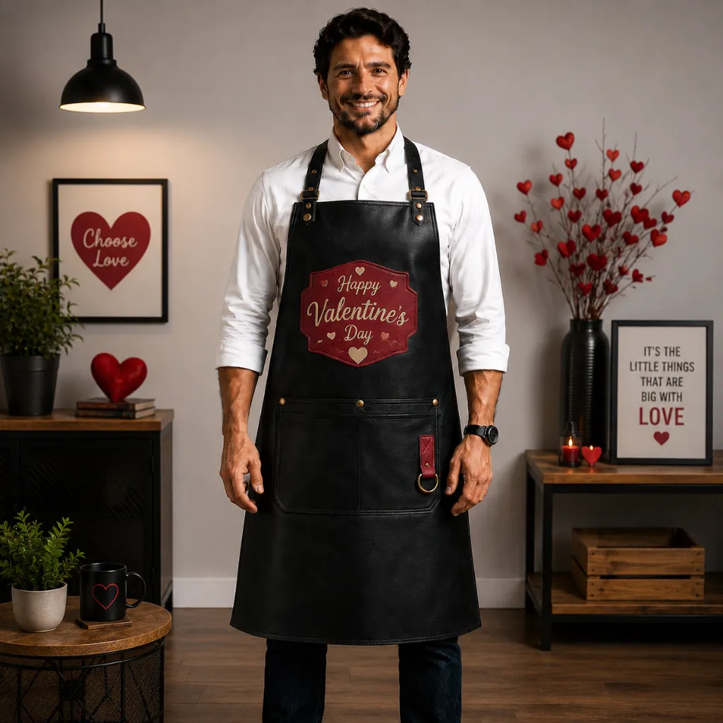 Valentine.webp Handcrafted Genuine Leather Valentine's Day Apron – BBQ & Kitchen Apron - Image 1