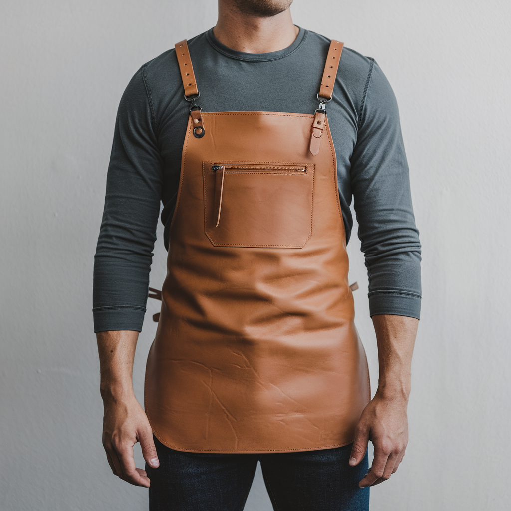 a-photo-of-a-man-wearing-a-long-sleeved-shirt-and-B6emi_-PR6qQbxsQIXE_mA-KDnXKWbyRoKjmzNxGgpShQ.png York 1 Zipper Cowhide Leather Apron - Image 1