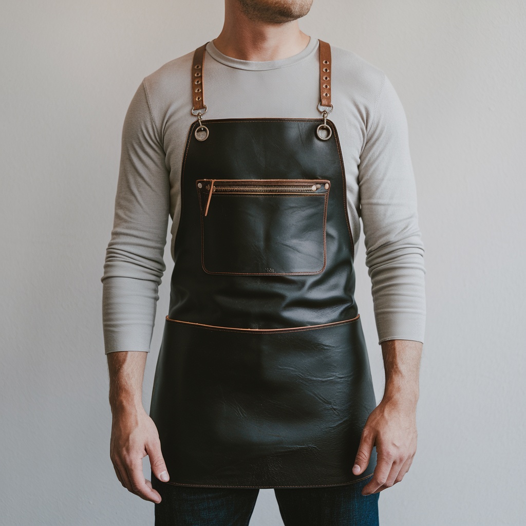 a-photo-of-a-man-wearing-a-long-sleeved-shirt-and-jGpToNg7RoeJwIV6mq5MzQ-qesrAqDhRxq9H6jWFThXUA.png Pryor 1 Zipper Crazyhorse Leather Apron - Image 1