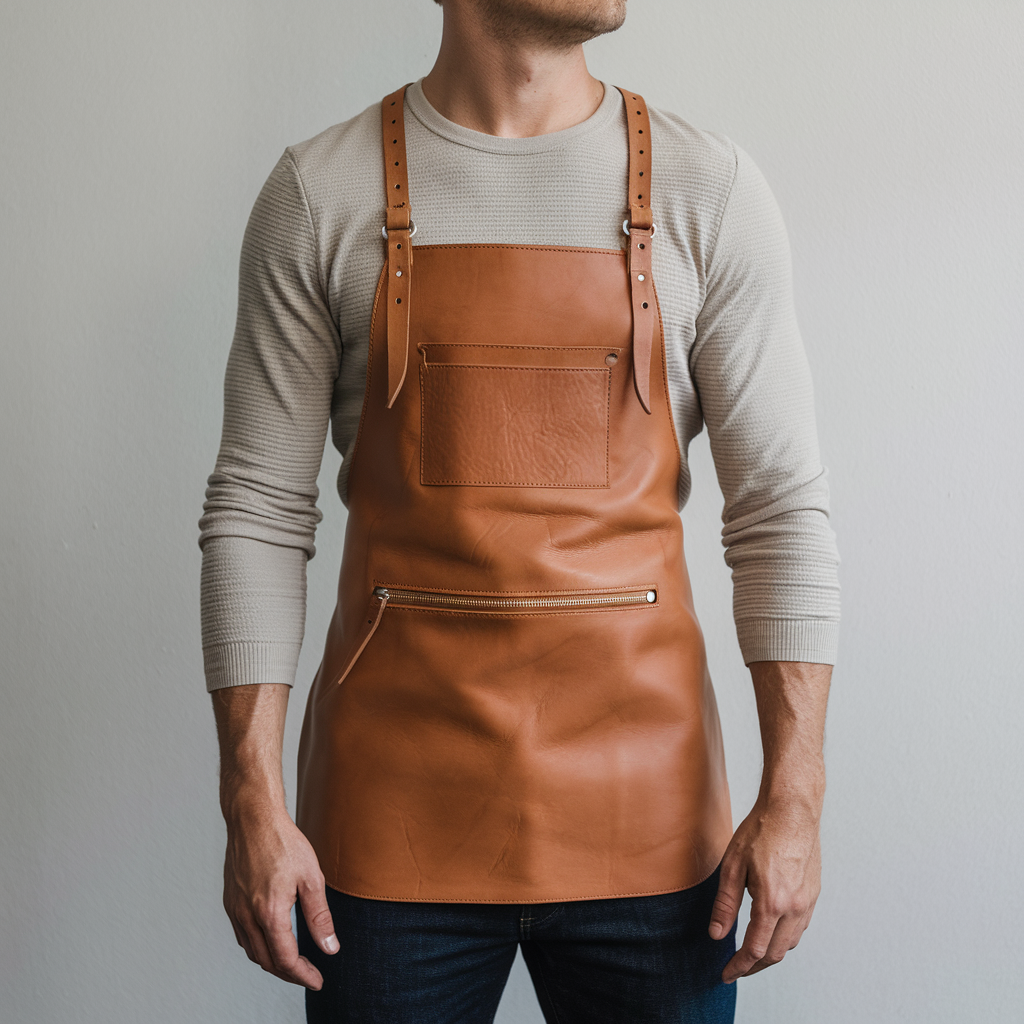 a-photo-of-a-man-wearing-a-long-sleeved-shirt-and-jpPLygeQTtiu-le6VQTs-g-KDnXKWbyRoKjmzNxGgpShQ.png Winslow 1 Zipper Cowhide Leather Apron - Image 1