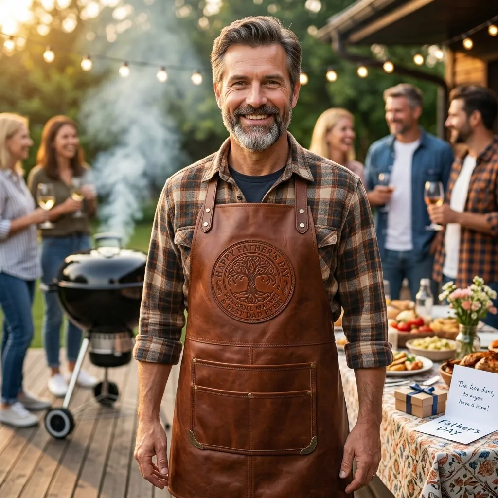 farrier-32.webp Happy Father's Day Premium Leather BBQ Apron – Best Dad Grilling Apron | Genuine Leather Gift for Dad - Image 1